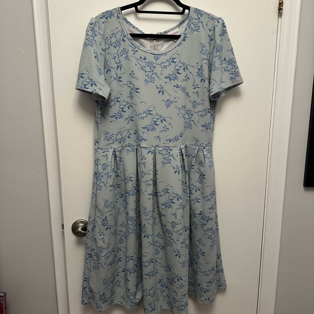 Blue Floral Short Sleeve Dress
